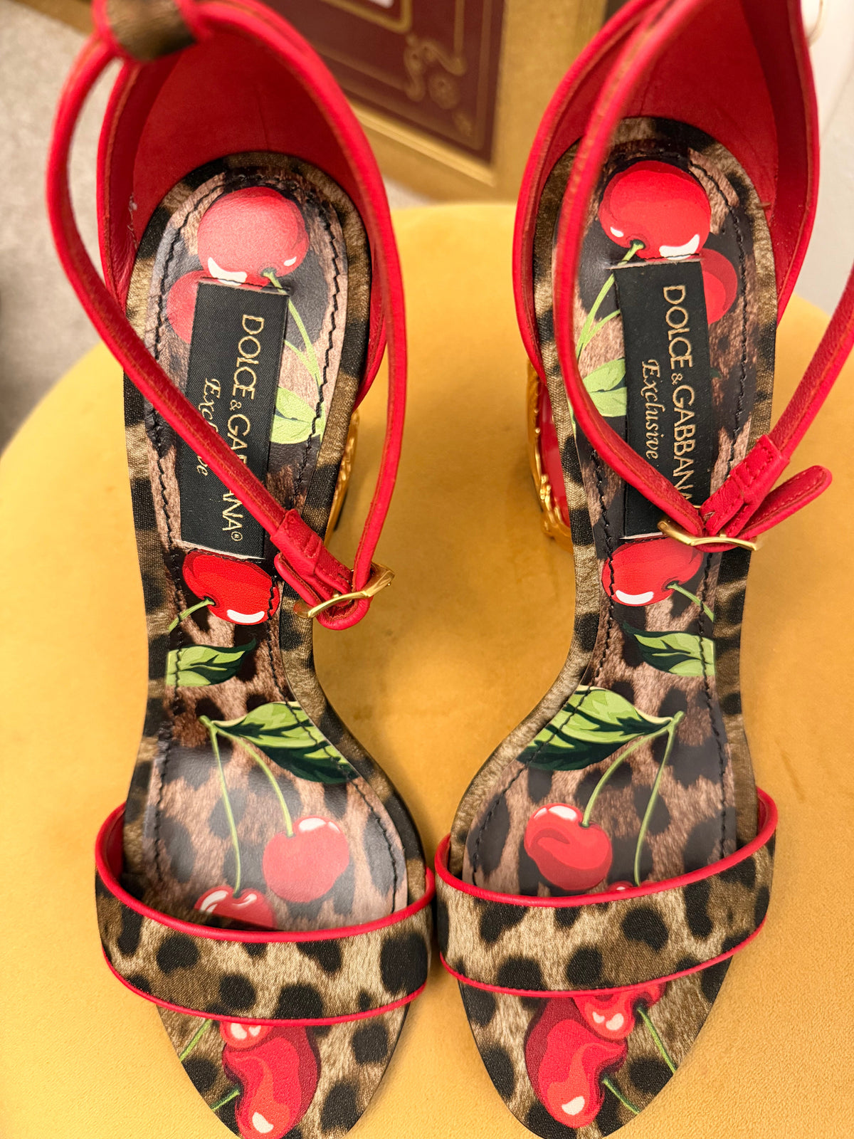 Dolce & Gabbana Cherry Leopard Baroque Heels - top view