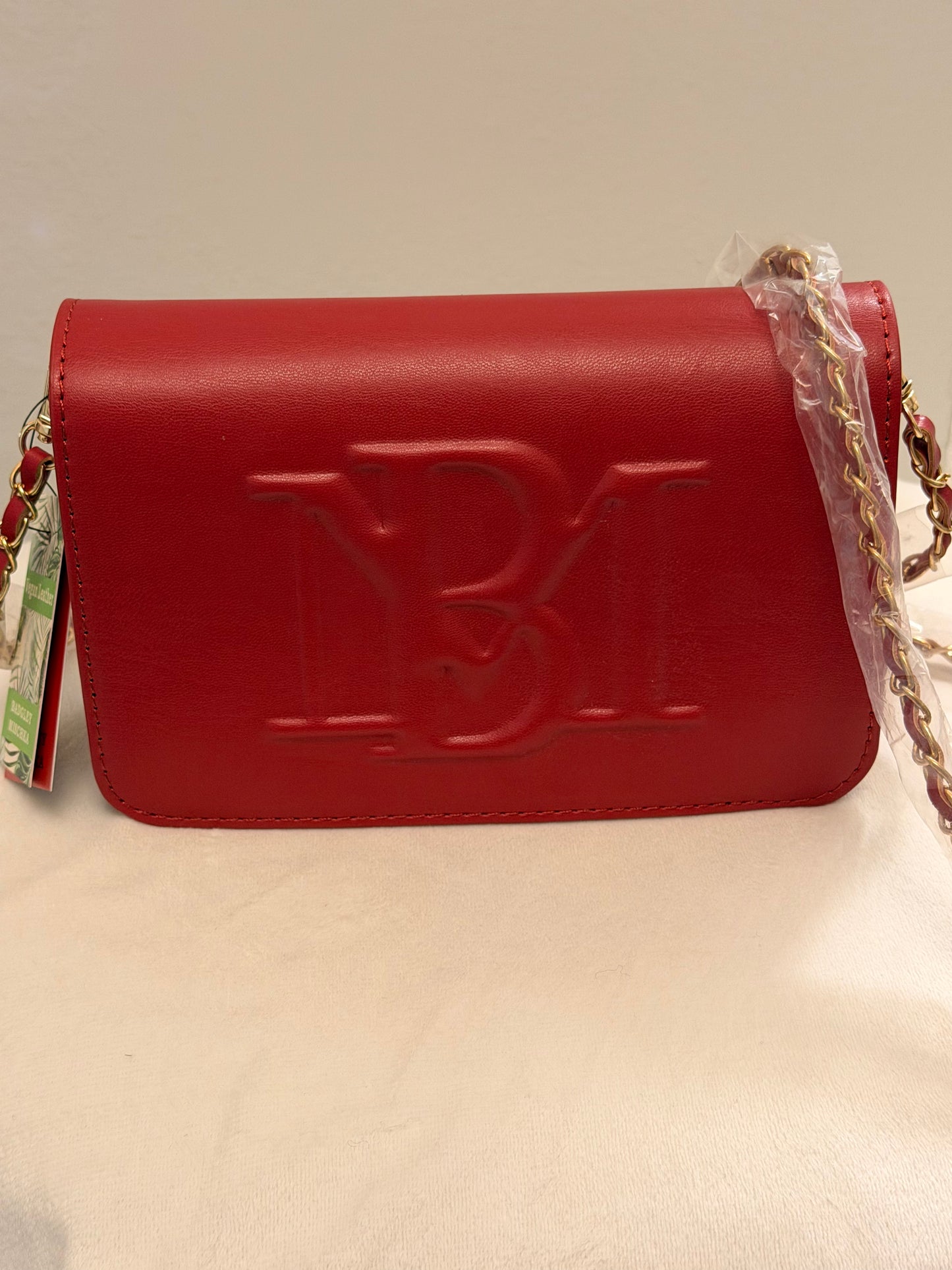 Badgley Mischka Vegan Leather Crossbody Bag – Brick Red with Gold Hardware