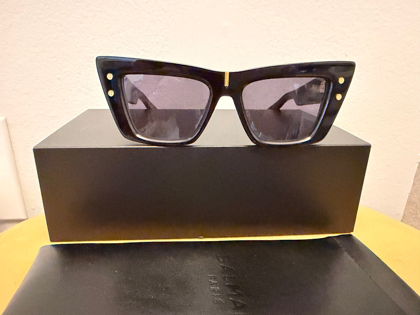 Balmain B-VII sunglasses black gold on case