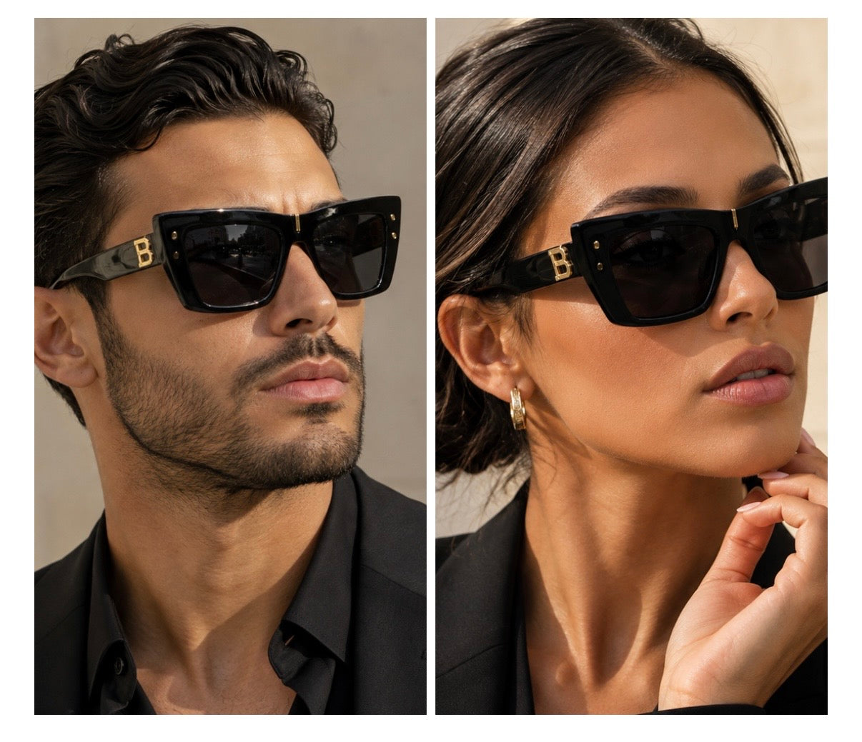 Balmain B-VII sunglasses worn by man and woman