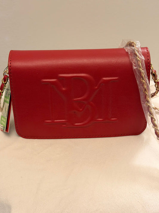 Noticed Atelier by Legzdiamond Badgley Mischka brick red vegan leather crossbody bag with gold chain strap
