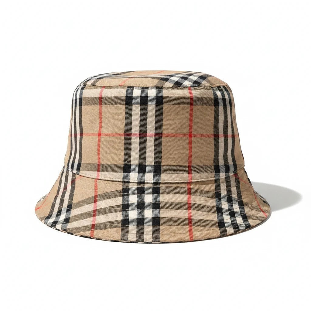 Noticed Atelier by Legzdiamond Burberry bucket hat in iconic beige, black, and red vintage check cotton blend
