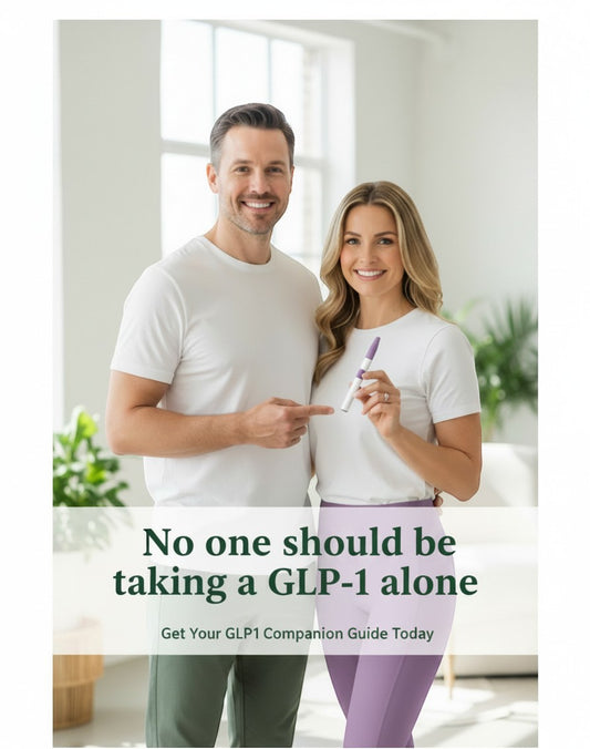 Noticed Atelier by Legzdiamond GLP-1 Companion Guide digital wellness tracker featuring a smiling couple with an injector