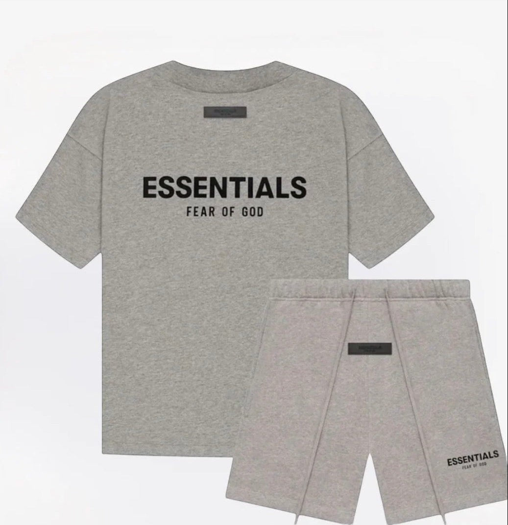 Noticed Atelier by Legzdiamond heather grey Essentials Fear Of God cotton t-shirt and shorts matching set