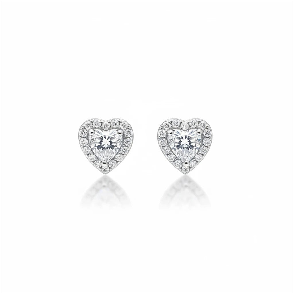 Noticed Atelier by Legzdiamond heart shaped diamond stud earrings with a halo setting in white gold