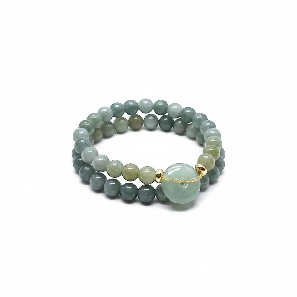 Noticed Atelier by Legzdiamond Grade A Jadeite donut bracelet bundle with green bead stacking bracelet