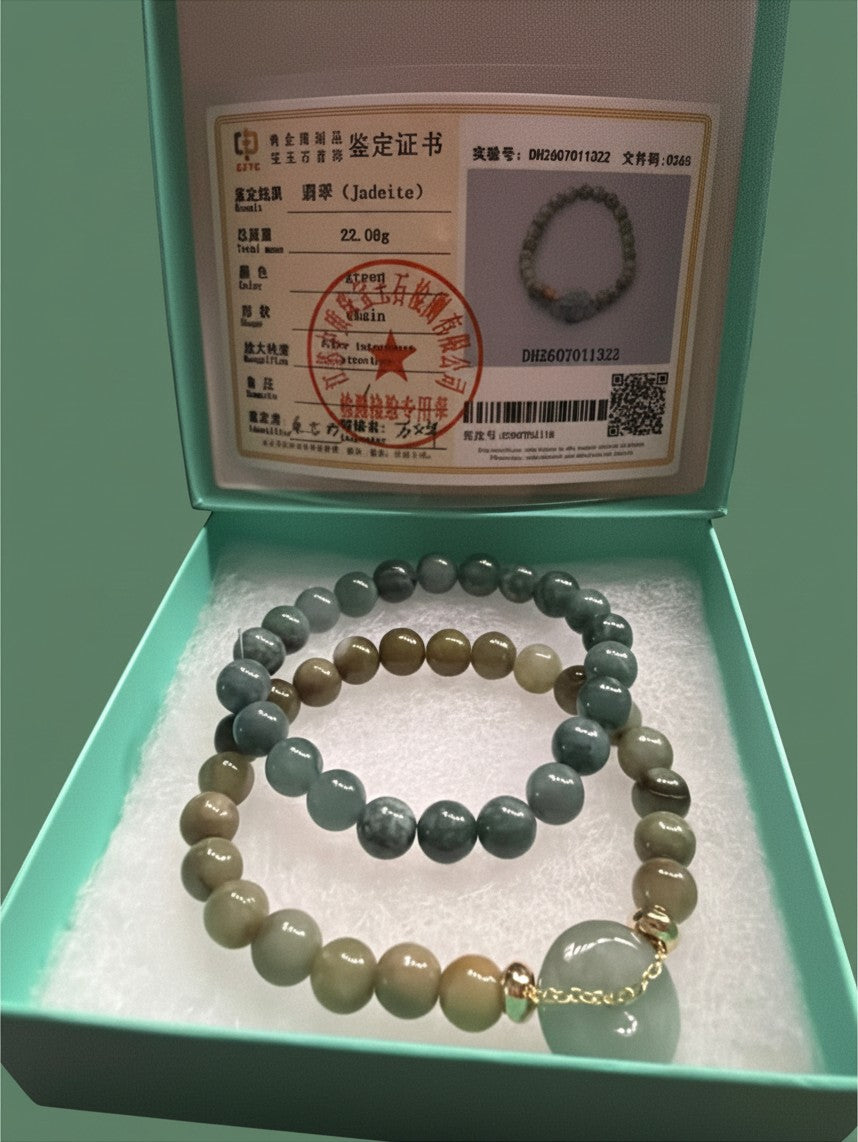 Noticed Atelier by Legzdiamond Grade A jadeite donut and bead bracelet bundle with authentication certificate in box