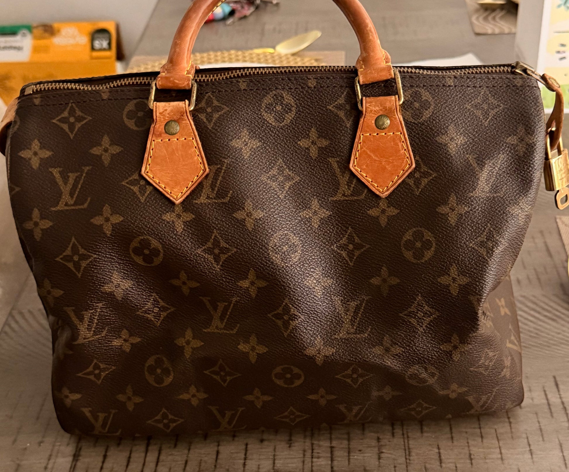 Noticed Atelier by Legzdiamond vintage Louis Vuitton Speedy 30 handbag in iconic brown monogram canvas with leather trim