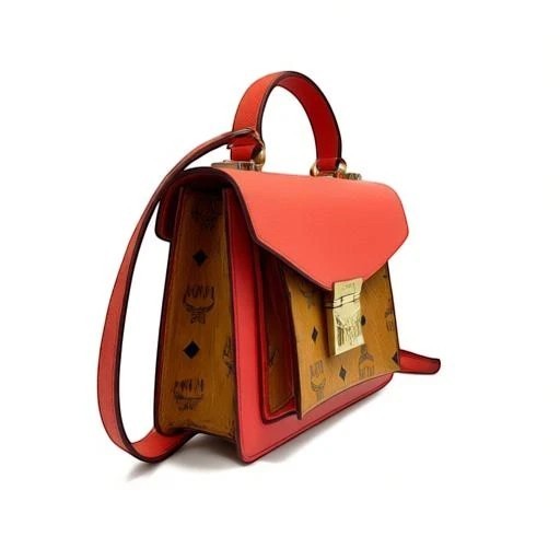 Noticed Atelier by Legzdiamond MCM Mini Tracy crossbody bag in coral red leather and cognac Visetos monogram canvas