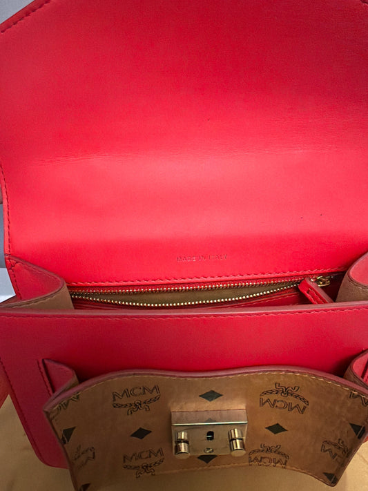 Noticed Atelier by Legzdiamond MCM Mini Tracy crossbody bag interior in coral red leather with gold-tone hardware