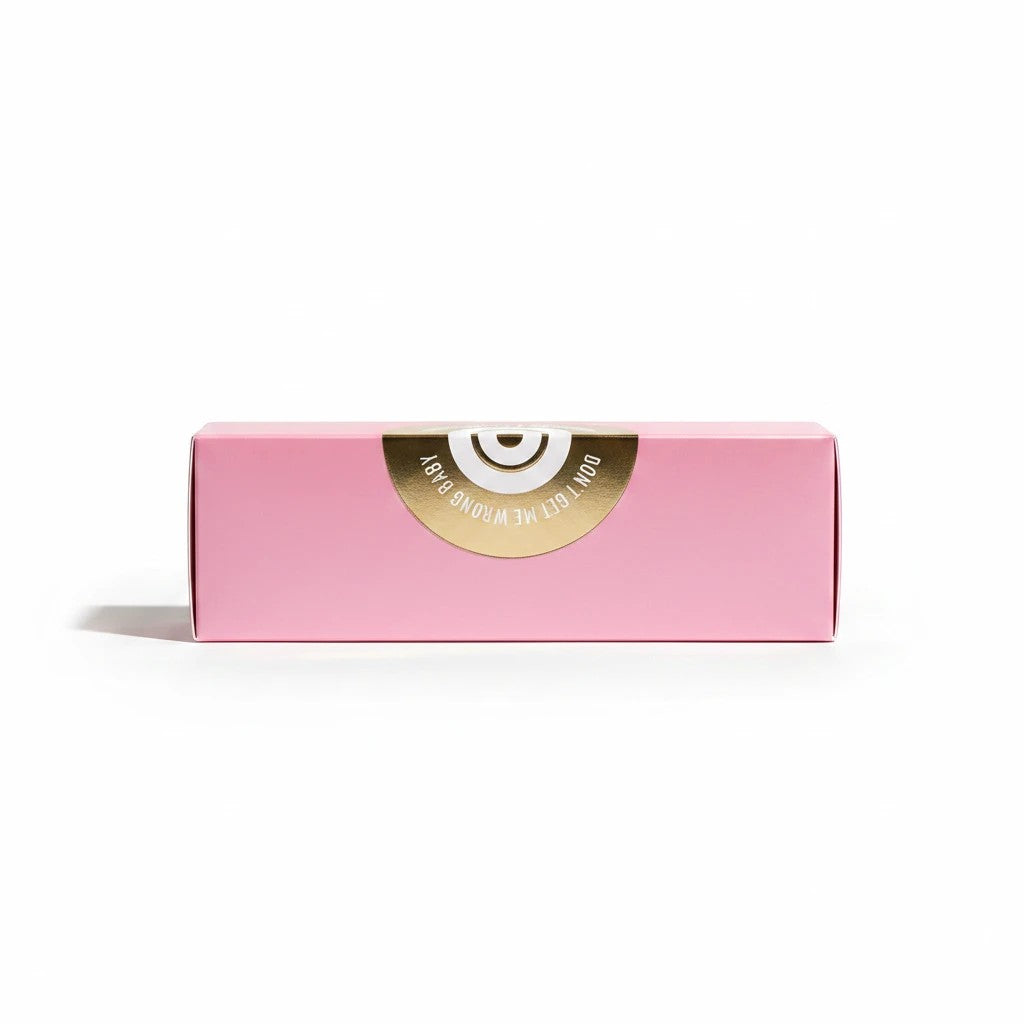 Noticed Atelier by Legzdiamond pink perfume box for Etat Libre d'Orange Yes I Do fragrance with gold circular seal