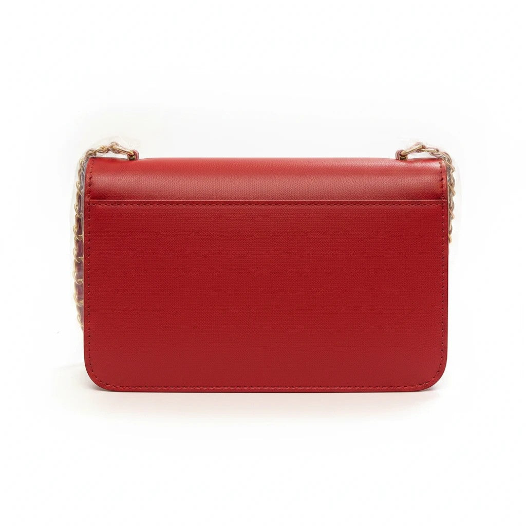 Noticed Atelier by Legzdiamond Badgley Mischka brick red vegan leather crossbody bag with gold chain strap